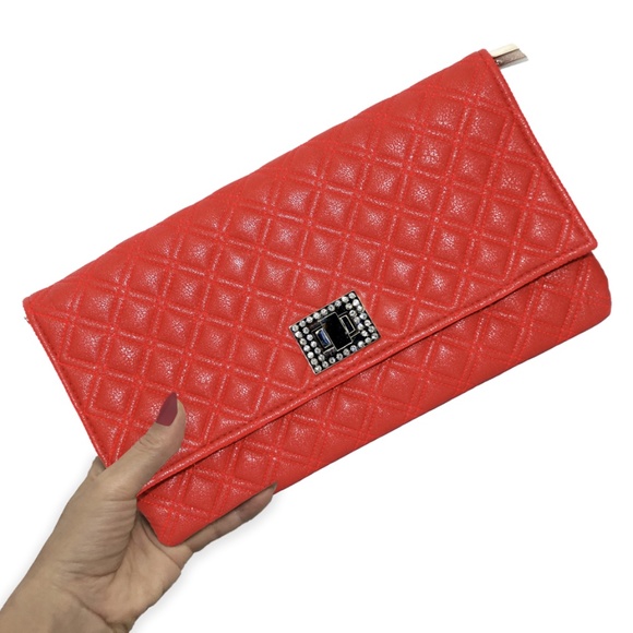 Red Cocobella Quilted Envelope Clutch | Evening Handbag | Purse - Picture 8 of 8